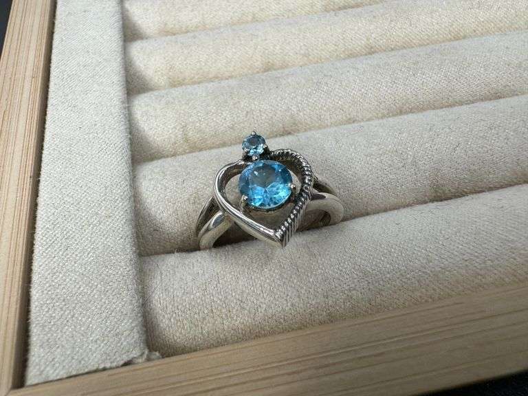 Sterling Silver Natural Gemstone Blue Topaz Ring Size 6