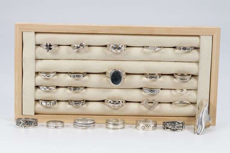 .925 Sterling Silver Curated 26 Ring Lot Various Sizes & Styles