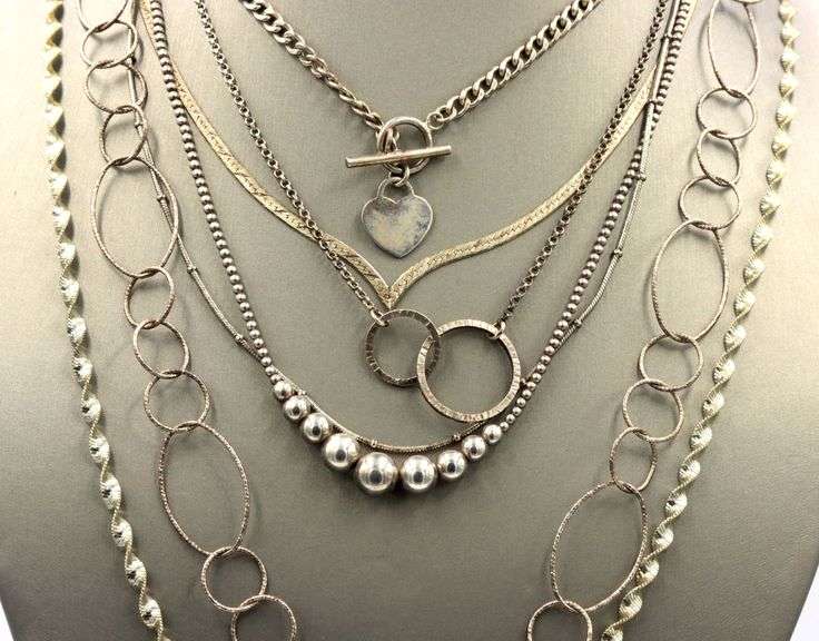 Vintage 925 sterling silver group lot of 7 chain necklaces