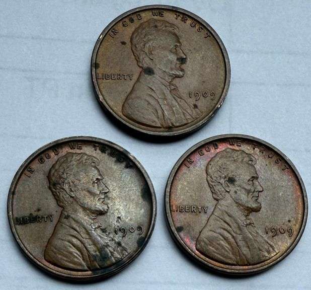3 Unc 1909 VDB Lincoln Cents