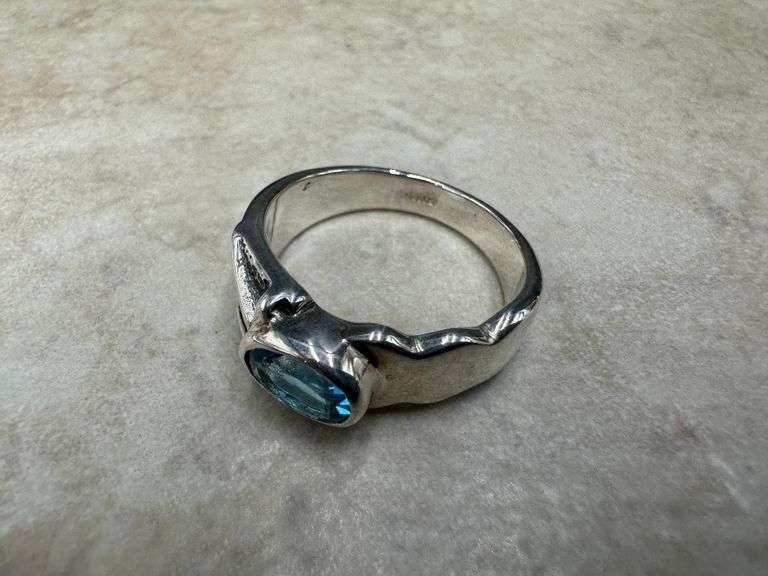 Sterling Silver 925 Natural Gemstone Blue Topaz Ring Size 7