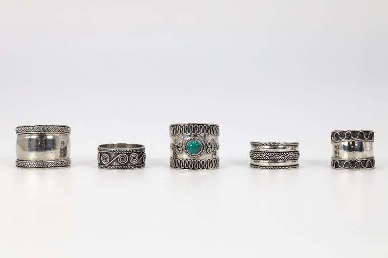 .925 Sterling Silver Handmade Bali Rings Lot of 5 Various Sizes & Styles