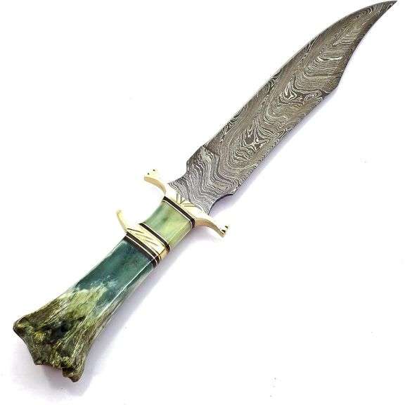 Hand-Forged Damascus Steel Hunting Knife Camel Bone Handle