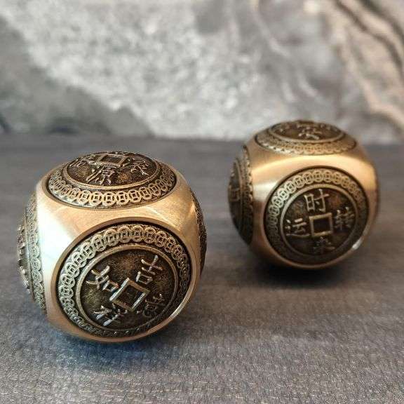 Pair of Brass Rotating Feng Shui Lucky Balls