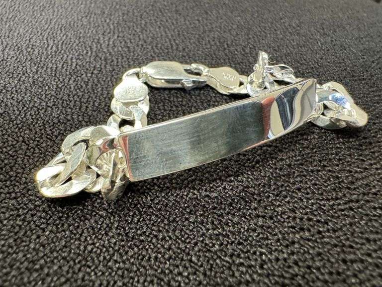 Sterling Silver Flat Diamond-Cut Curb ID Bracelet Chain 7.8mm Solid 925 Italy New 7"