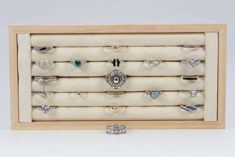 .925 Sterling Silver Curated Ring Set 20 RIng Lot Various Sizes & Styles