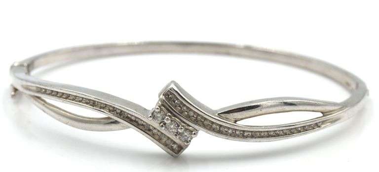 925 Sterling silver diamond bypass bangle bracelet