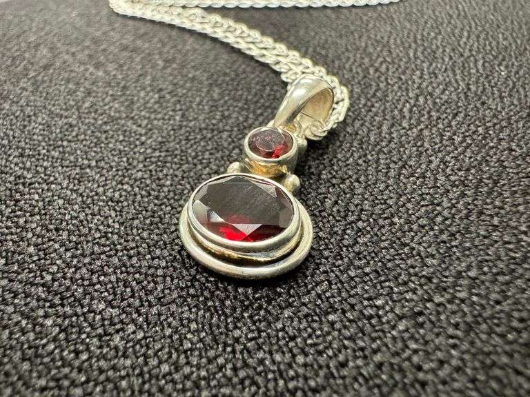 Sterling Silver Natural Garnet Gemstone Pendant w/  .925 18 Inch Italian Love Necklace