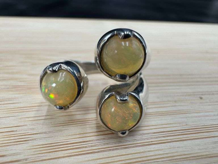 Sterling Silver Natural Genuine Opal Gemstone Ring Size 8