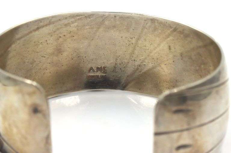 Vintage 925 sterling silver signed AME turquoise wide cuff bangle