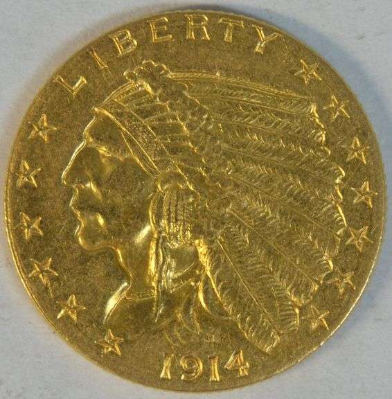Beautiful Mint State 1914-P US $2.50 Indian Gold Piece. Scarce