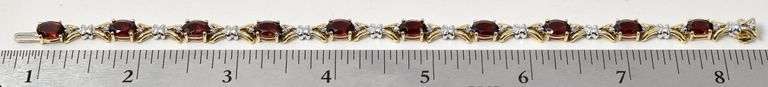 Amazing 10K Yellow Gold Red Garnet and Diamond Bracelet