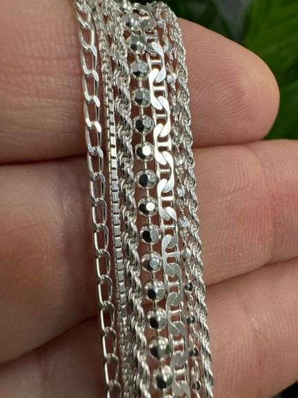 Sterling Silver 7 Piece Layered Chain Set 925 Italy 30",26",24",22" (adjustable x2),18",16"