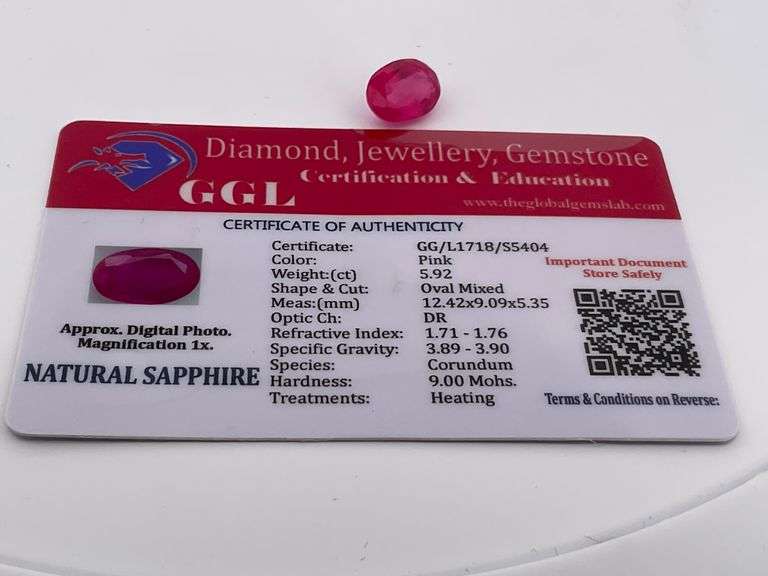 CERTIFIED NATURAL PINK SAPPHIRE 5.92 CARATS