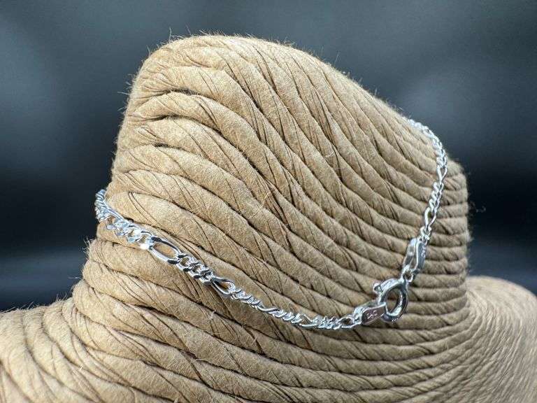 Sterling Silver Diamond-Cut Figaro Link Chain 1.9mm Solid 925 Italy Bracelet 7"