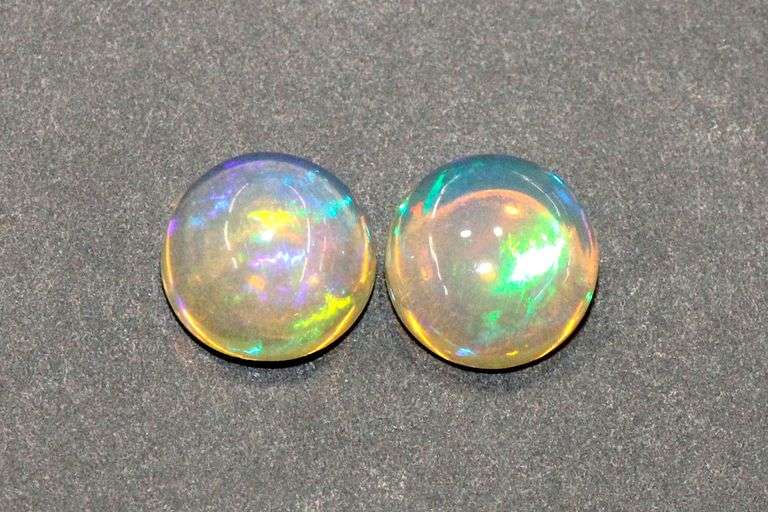 Iridescent Pair of Natural Opal Cabochons