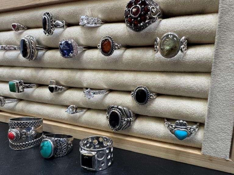 .925 Sterling Silver Curated 20 Ring Lot Various Sizes & Styles