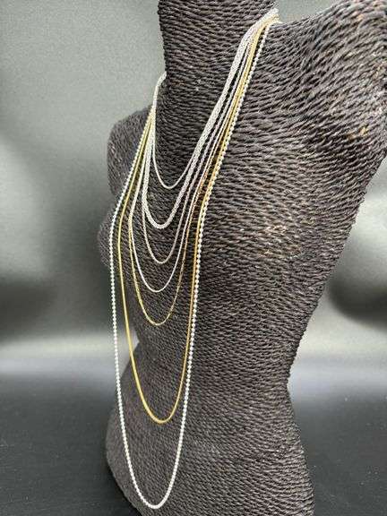 Sterling Silver 925 Layered Chain Set Italy 6 Chains 18", 20", 22", 24", 30", 36"