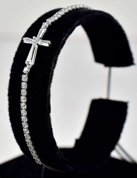 CZ Gemstone Cross Bracelet in Sterling Silver