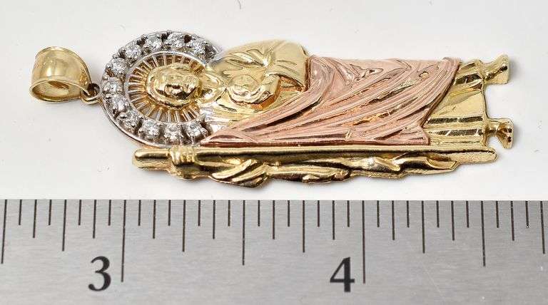 Holy 14K 3 Tone Gold Religious Pendant with Diamonds