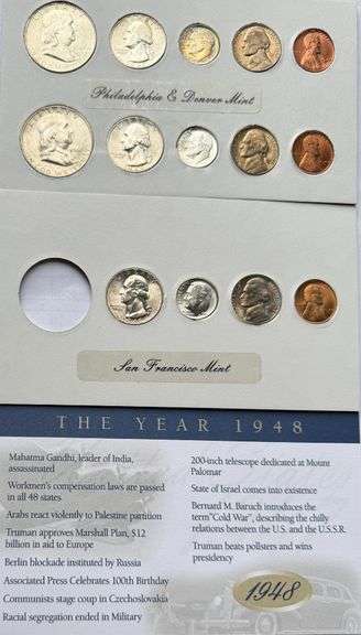 Vintage 1948 BU Year Set. P D S
