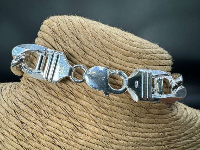 Sterling Silver 13.5mm Figaro Figarucci Chain Mariner Link 925 Italy Bracelet 9"