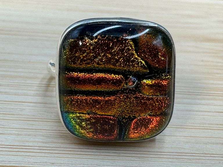 Sterling Silver 925 One of a Kind Dichroic Glass Ring Size 7.25