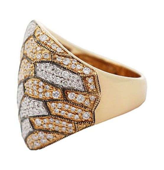 2.20ctw Pave Diamond Camo Style Two Tone Statement Ring in 18K