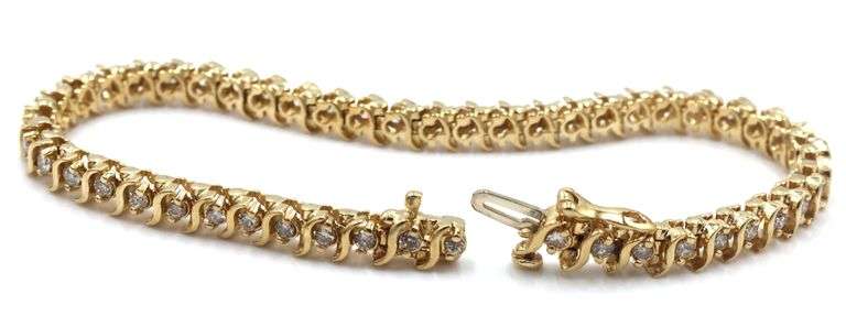 14kt Yellow gold 1.50ctw diamond S link tennis bracelet