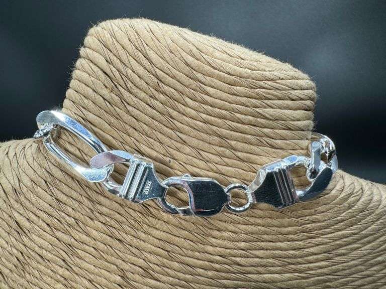 Sterling Silver Solid Figaro Link Chain 11.2mm 925 Italy Heavy Curb Bracelet 9" Inch