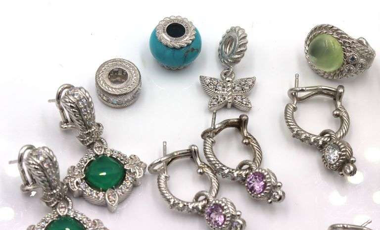 Lot of Judith Ripka 925 sterling silver earrings and charms
