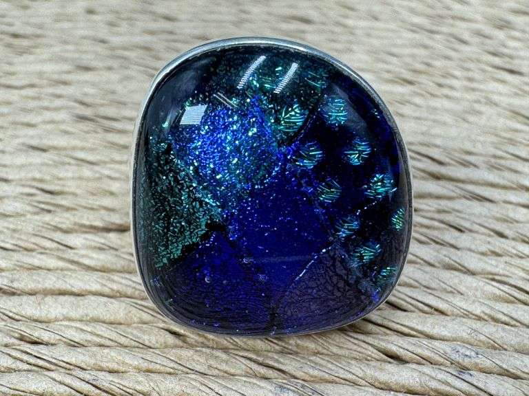 Sterling Silver 925 One of a Kind Dichroic Glass Ring Size 7