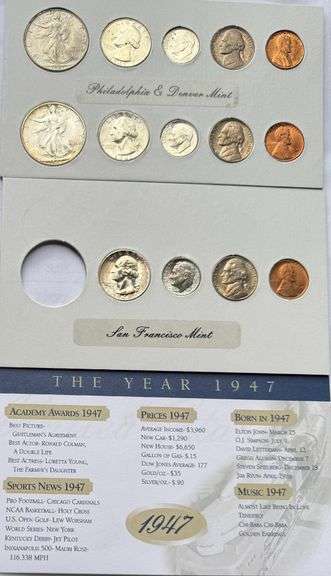 Vintage 1947 BU Year Set. P D S