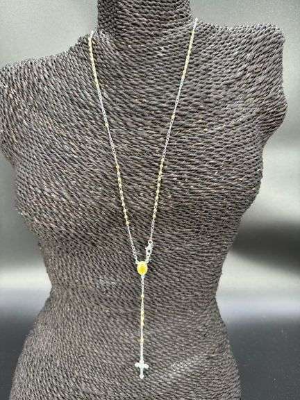 925 Sterling Silver Rosary Bead Chain Gold-Tone Necklace Catholic Jewelry