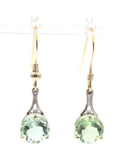 14kt Two tone gold round brilliant cut Prasolite dangle earrings