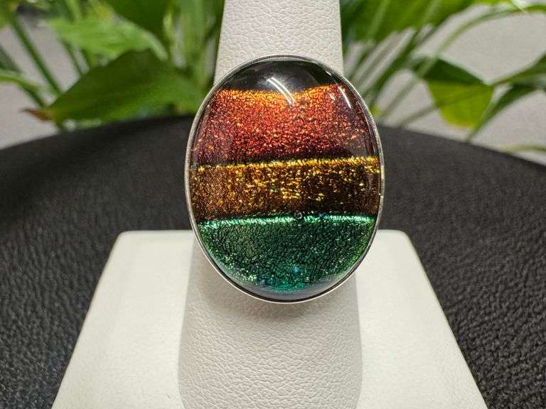 Sterling Silver 925 One of a Kind Dichroic Glass Ring Size 8