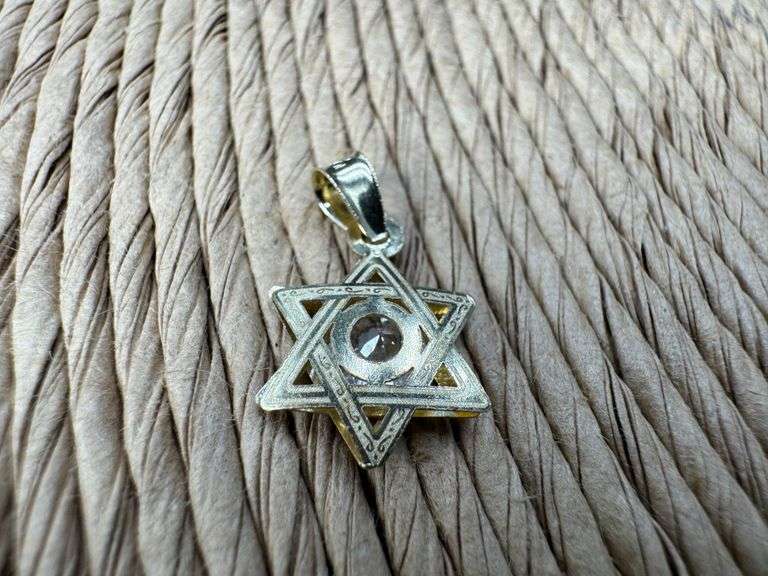 10k Yellow Gold Jewish Star of David Pendant Clear CZ Religious Charm