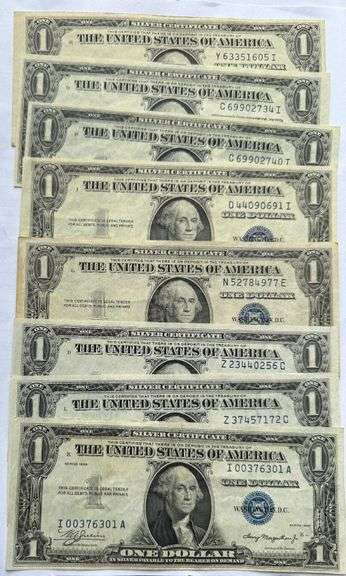 6 Different Series 1935 Sliderish $1 Silver Certs