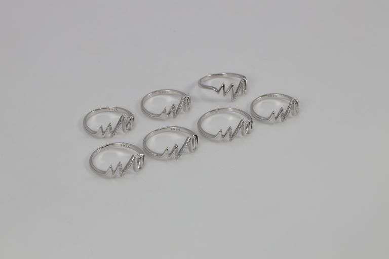 .925 Sterling Silver EKG Rings Lot of 40 Rings Various Sizes