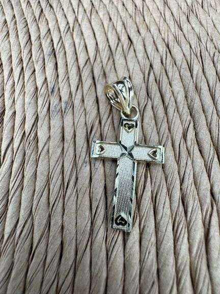 10k Yellow Gold Cross with Hearts Pendant Classic Love Christian Charm