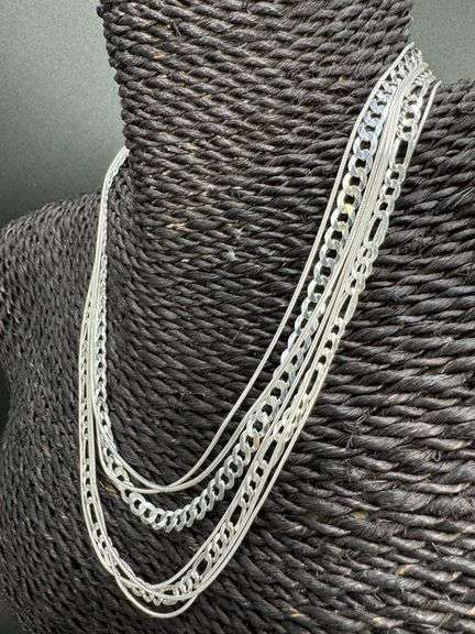 Sterling Silver Italian 925 Layered 7 Piece Chain Set 18",16",18",16",16",18",18"