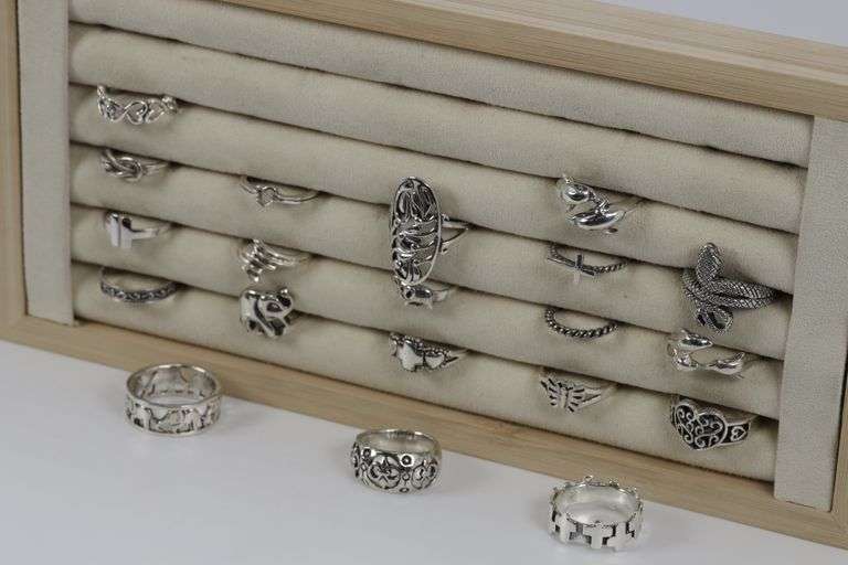 Sterling Silver .925 Curated Ring Assortment Various Sizes & Styles (20 Ring Lot)