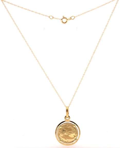 18kt Yellow gold Pisces Zodiac Medal pendant on chain