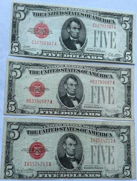 1928 1928 E F $5 US Notes