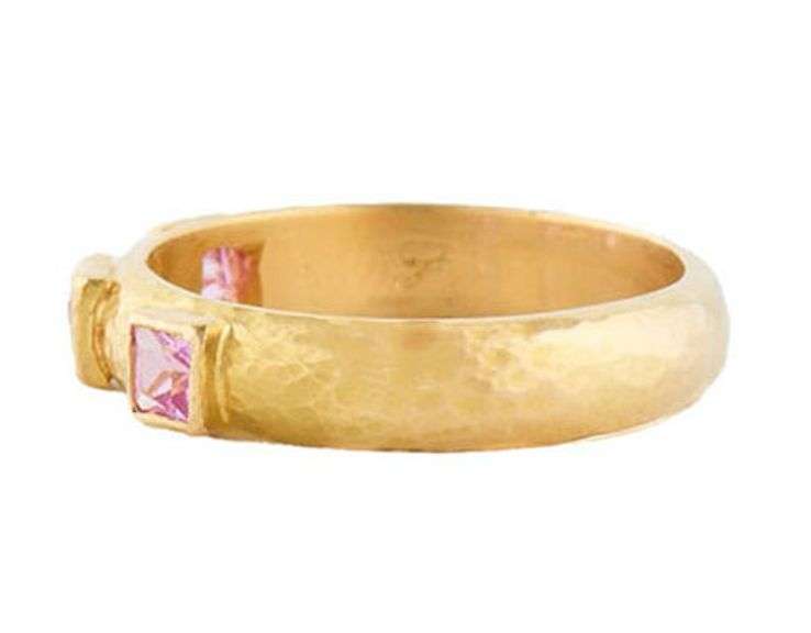 Elizabeth Locke Square Pink Sapphire Three Stone Ring in 19K