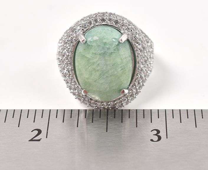 Stunning Massive 10.00CTS Oval Shaped Cabochon-Cut Natural Emerald & Sapphire Ring in Sterling Silve