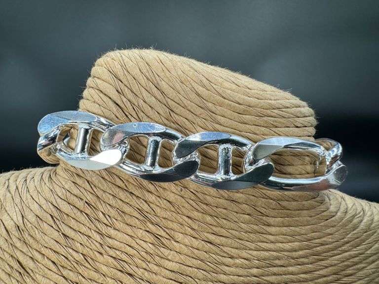 Sterling Silver 13.5mm Figaro Figarucci Chain Mariner Link 925 Italy Bracelet 9"