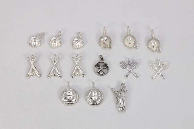 Sterling Silver Vintage Sport Pendant Assortment Various Sizes & Styles (15 Pendant Lot)