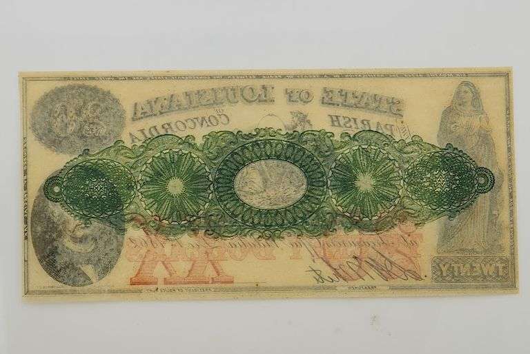 1862 Remainder $20 State of Louisiana Parish of Concorda Obsolete Note
