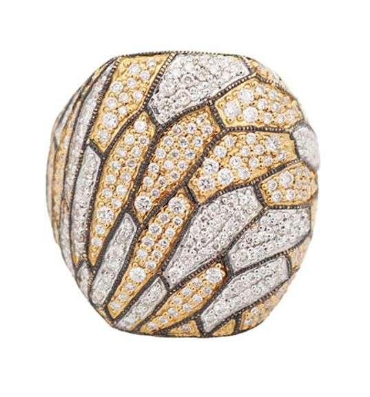 2.20ctw Pave Diamond Camo Style Two Tone Statement Ring in 18K